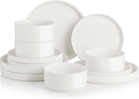 Porcelain Dinnerware Sets for 4, 12 Pieces Ceramic Plates and Bowls Set