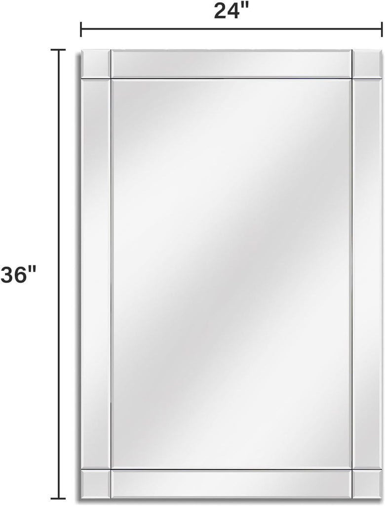 24x36 Inch Rectangle Bathroom Vanity Mirror for Wall, Modern Frameless Wall Mirrors with Beveled Edge