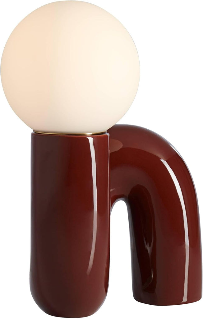 Fondant 11 3/4" Small Mid Century Modern Accent Table Lamp Chocolate Brown Ceramic Single Glass White Shade Living