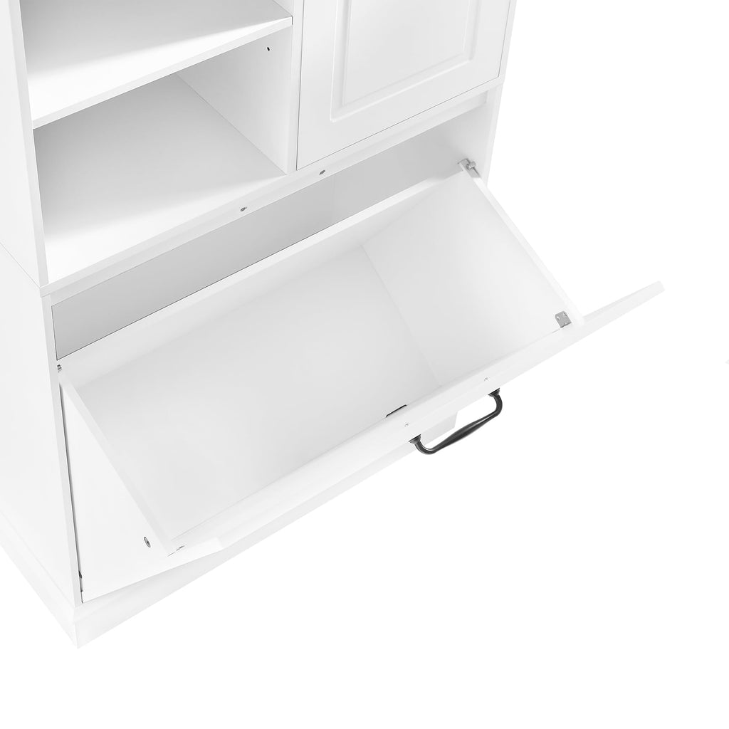 68" Tall Bathroom Storage Cabinet with Two Doors and Tilt-Out Laundry Hamper Display Organizer, Adjustable Shelf
