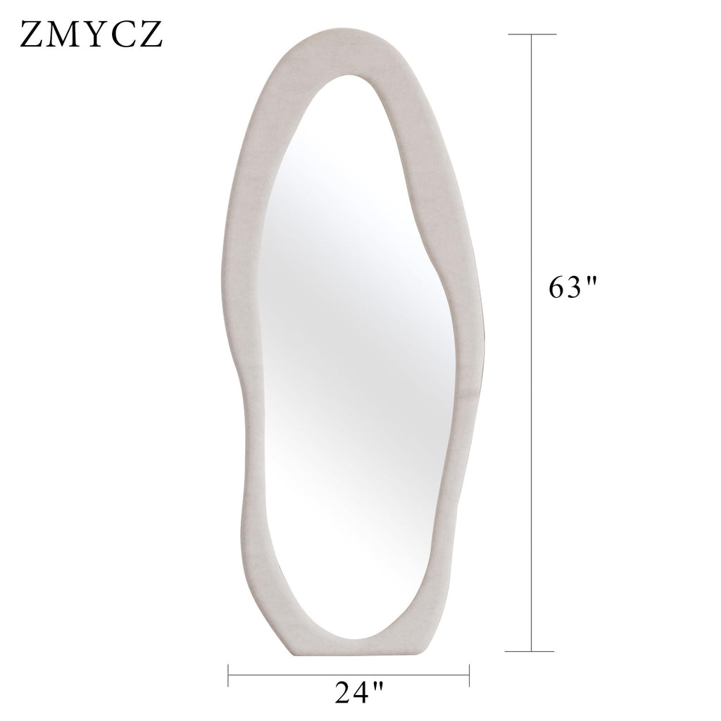 Wavy Full Length Mirror, 63"x24" Irregular Body Floor Mirror (White)