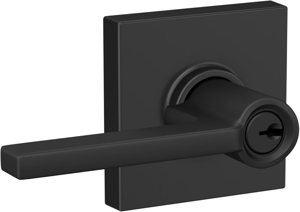 LAT 622 COL Latitude Door Lever with Collins Trim, Keyed Entry Lock, Matte Black