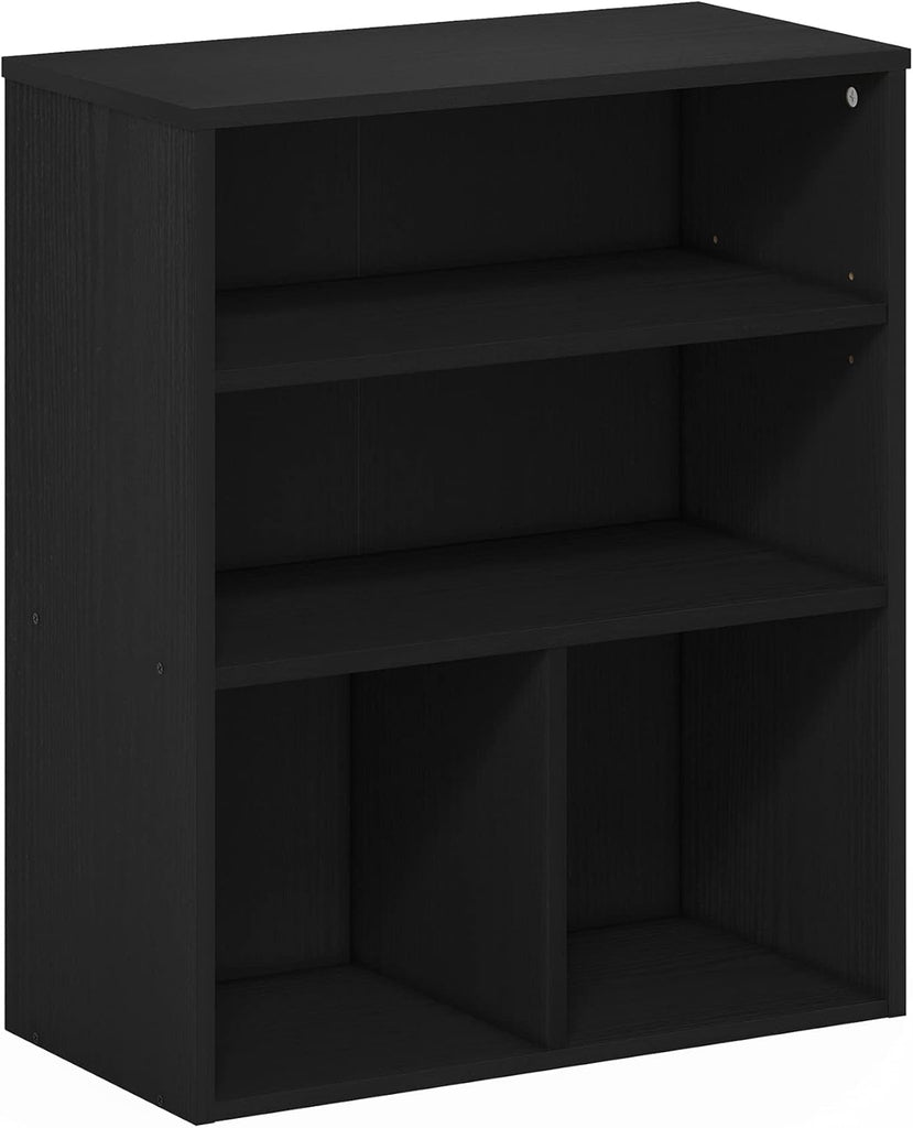 PASIR Book Shelf, 3-Tier Display Bookshelf with Adjustable Shelf, Cube Storage Bookcase, 11.8 x 23.6 x 28.2, Black Oak