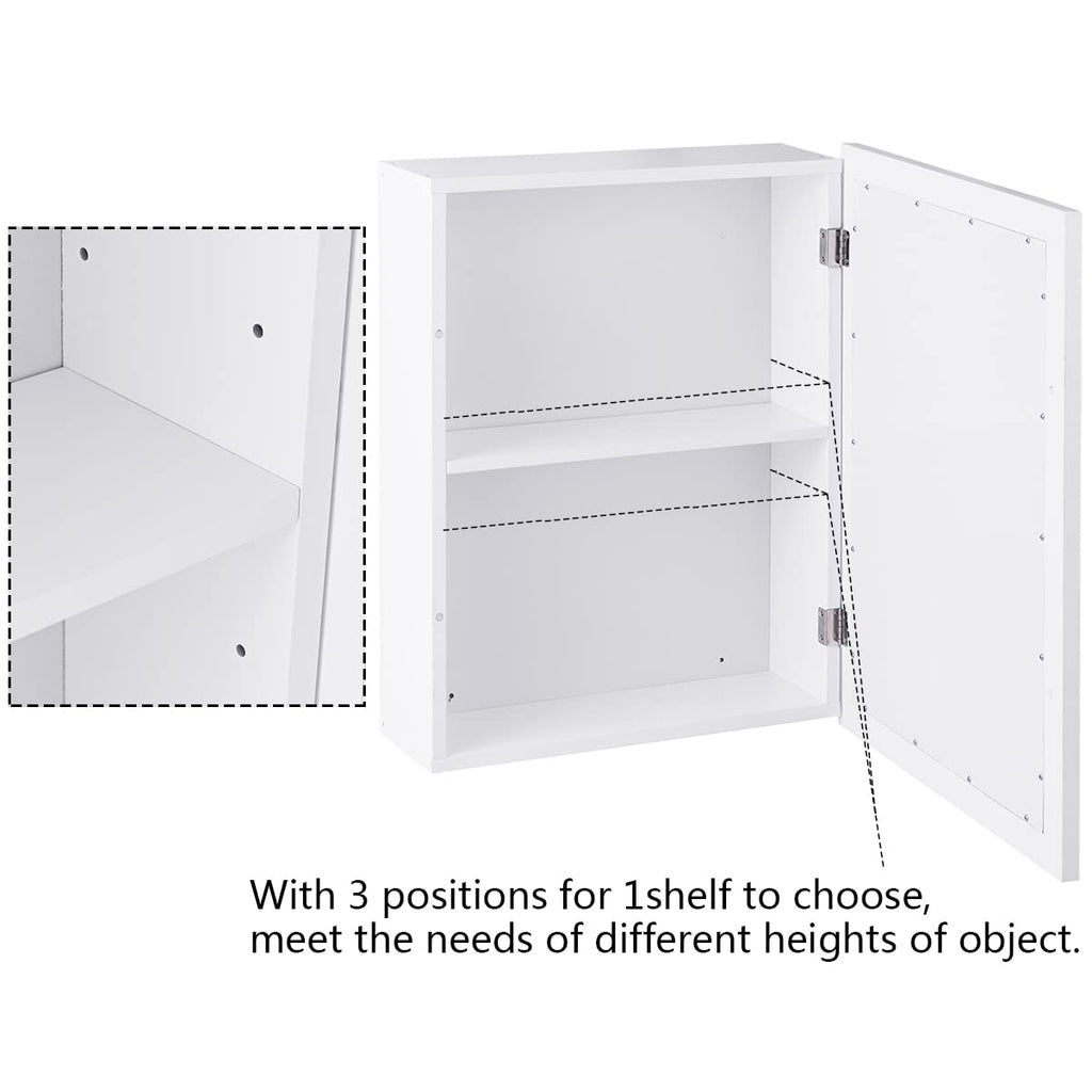 Mirrored Bathroom Cabinet, Wall Mount Storage Cabinet with Single Doors, Hanging Medicine Cabinet (White)