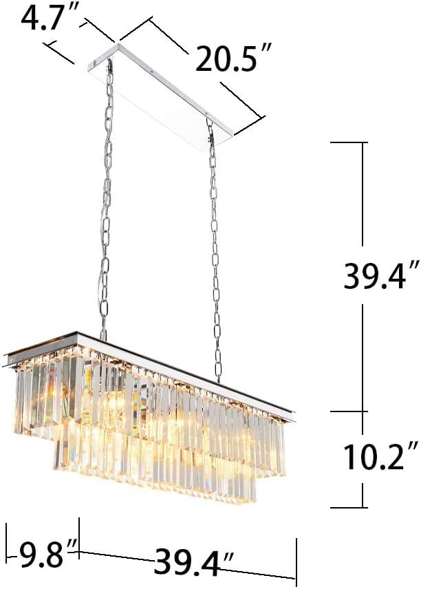 Inspired Odeon Style Chrome Rectangular Crystal Linear Chandelier L39.4" - A107-B07QGYP1F3