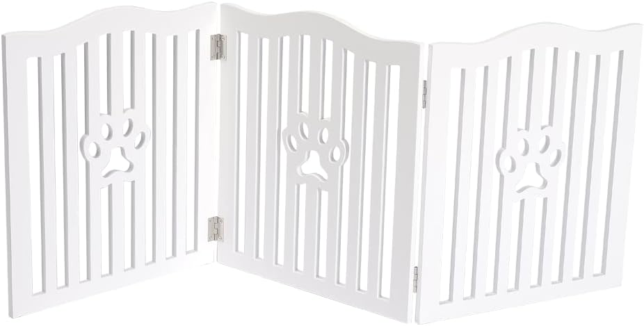 Pet Gate Wooden Free-White Standing Dog Gate for Small Dogs & Cats