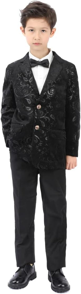 Boys Suit Formal Tuexdo Golden Jacquard Slim Fit 2 Pieces Suit Set Jacket Pants for Wedding Prom Party