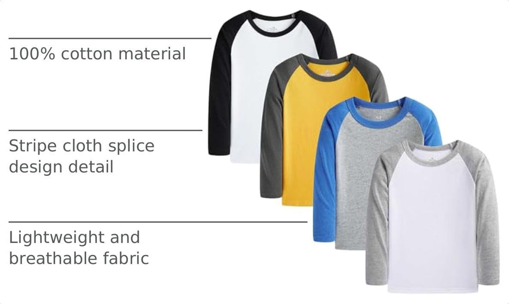 Baby Boys Long Sleeve Tops Tees Shirts Cotton Casual Crewneck T-Shirts White Grey Yellow 4 Packs Months