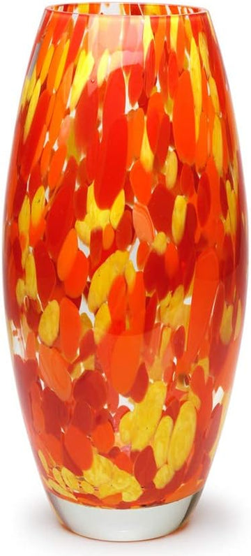 Murano Style Art Glass Vase Hand Blown Orange Confetti Effect Home Decor | Hand Blown Glass Vase, Decorative Table