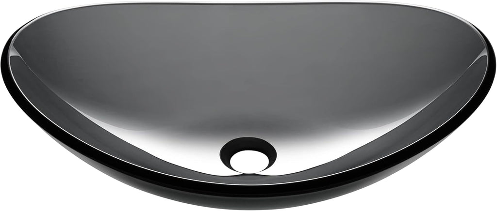 Aquaterior Tempered Glass Bathroom Vessel Sink Oval Vanity Above Counter Top Mount Basin Clear Grey Industrial Modern