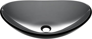 Tempered Glass Bathroom Vessel Sink Oval Vanity Above Counter Top Mount Basin Clear Grey Industrial Modern