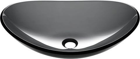Aquaterior Tempered Glass Bathroom Vessel Sink Oval Vanity Above Counter Top Mount Basin Clear Grey Industrial Modern