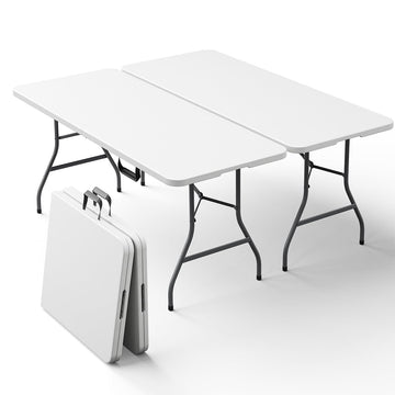 2 Pack 5ft Folding Table, Foldable Picnic Table with Carrying Handle, Heavy Duty Fold-in-Half Portable Table for