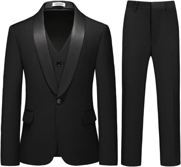 Boy Suits 3 Piece Slim Fit Formal Suit Set with Tuxedo Jacket Vest Pants for Kids Wedding Ring Bearer Party