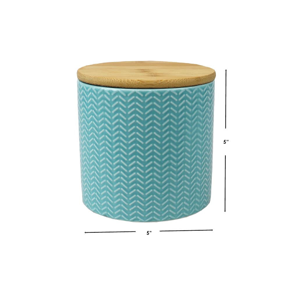 Small Wave Design Kitchen Canister (Turquoise) Modern Canister Sets Counter | With Bamboo Lid | Perfect For Storing