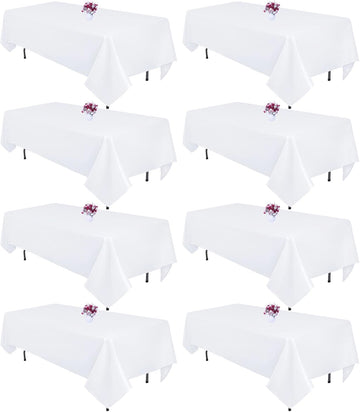 8 Packs White Table Cloth Rectangle 60x126 Inch for 8ft Rectangle Tables, Wrinkle Resistant Polyeste