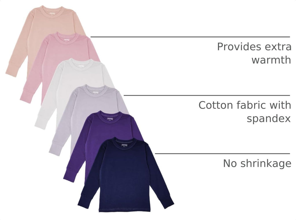 Girls/Boys/Toddler 6 Pack Athletic Performance Long Sleeve Undershirt Tops/Base Layer Cotton Stretch Shirts