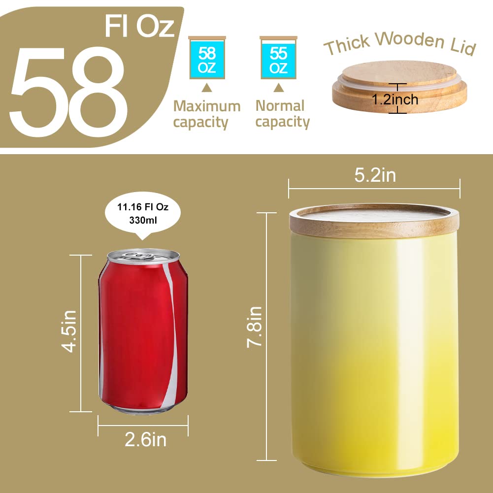 Ceramic Food Storage Jar, Stackable Kitchen Canisters, Containers with Airtight Seal Wooden Lid for Serving Coffee