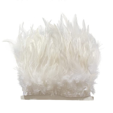 White 2Yard Rooster Hackle Feather Fringe Trim 4-6inch in Width for DIY Costume Sewing Craft Decor Dress Accessories