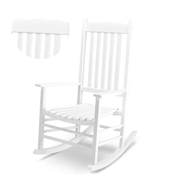 Outdoor Rocking Chair, Solid Wood High Back Rocker, White