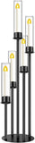 Black Candelabra with Glass Cylinders for Real Candles 5 Head Metal Candle Holder Wedding Centerpiece Ceremony