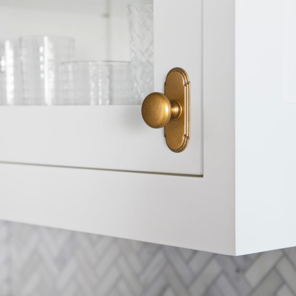 Antique Brass Zinc Alloy Cabinet Knob with Backplate - Single Hole Center Cabinet Pull Hardware, 6 Pack(G014)