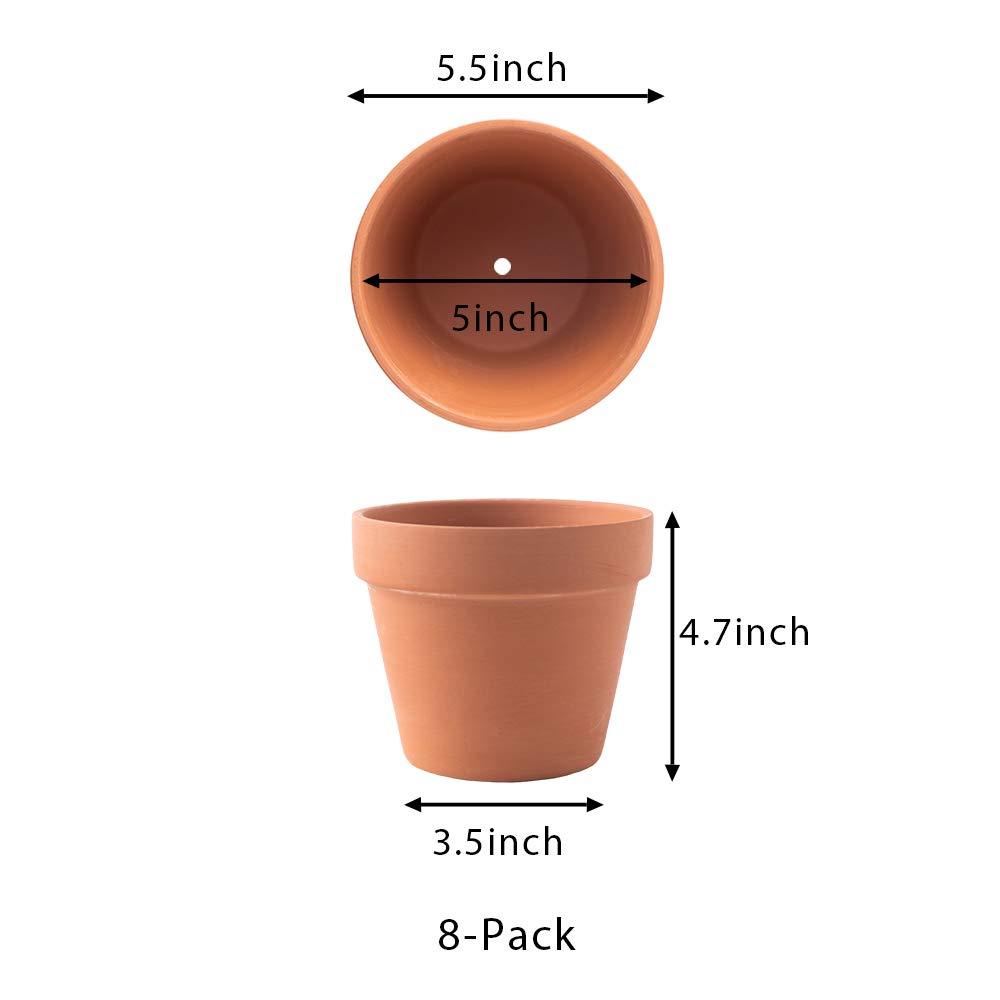 8 Pcs Large Terracotta Pot Clay Pots 5.5'' Clay Ceramic Pottery Planter Cactus Flower Pots Succulent Pot Drainage