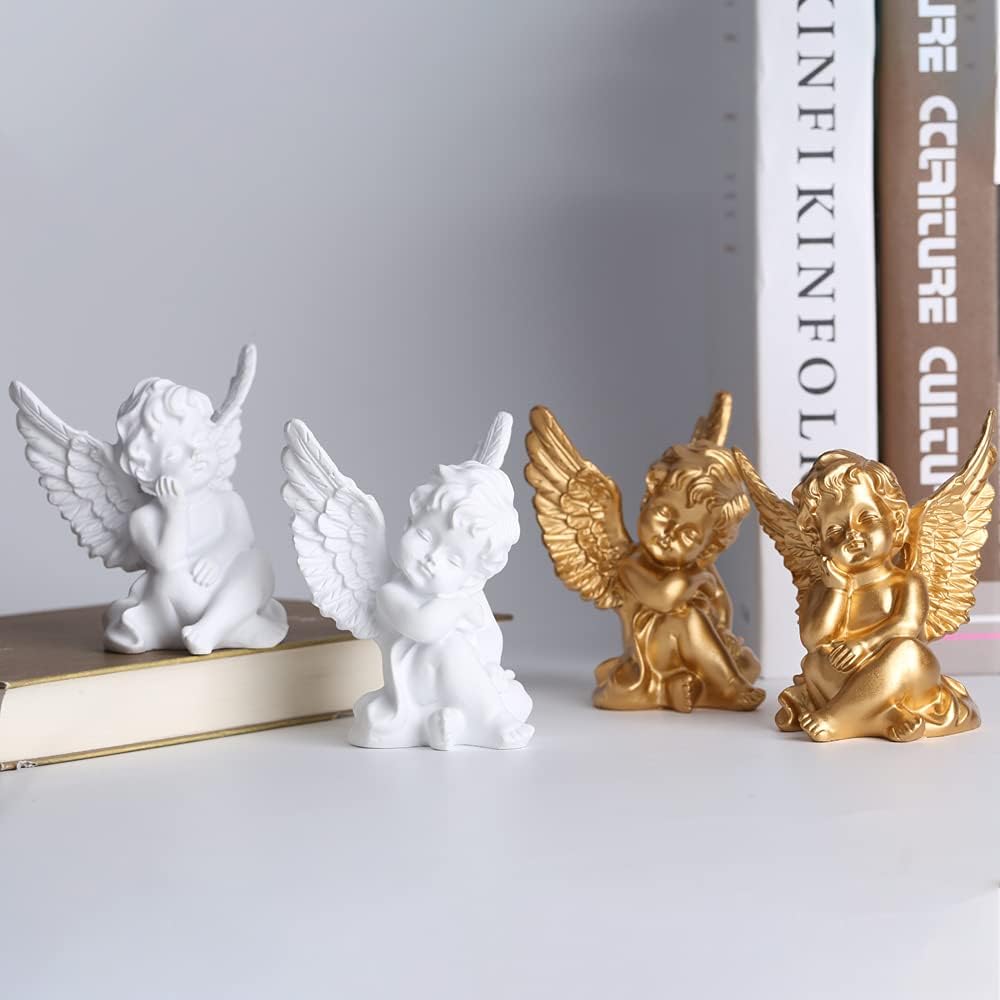 2 Pack Resin Cherubs Gold Angel Statue Figurine, Garden Sleeping Cherub Statue Sculpture Indoor Outdoor Home