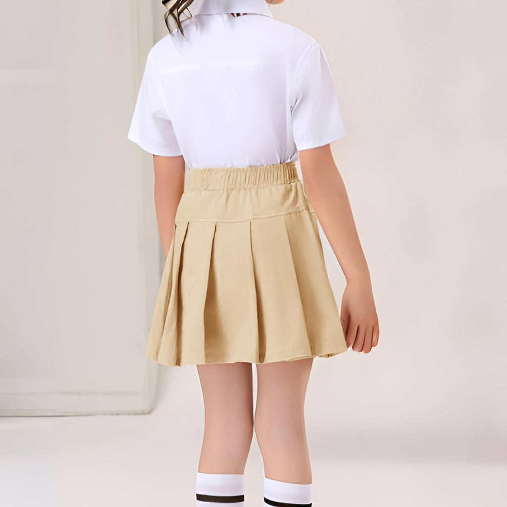 Skorts for Girls School Uniform Skirts Pleated Scooter Skirt with Shorts Pull On Kids Skort with Elastic Waistband
