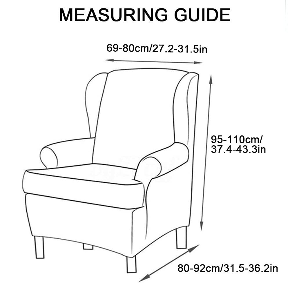 Solid Color Wingback Chair Covers 2 Piece, Wing Chair Slipcover Stretch Slipcovers for Wing Armchair Cover with