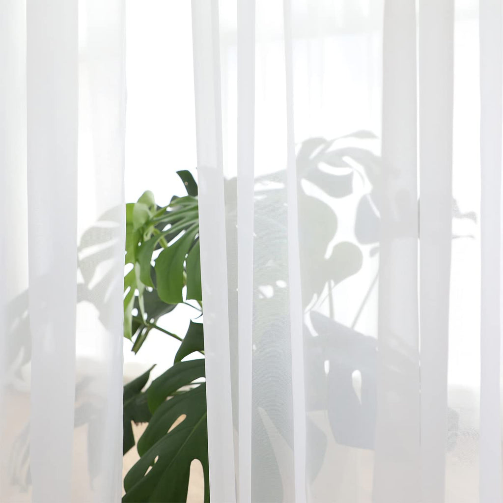 White Sheer Curtains 120 Inches Long 2 Panels, Rod Pocket Voile Semi Sheer Window Curtains (White, 52 W x 120 L)