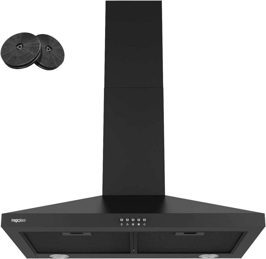 30 Inch Black Stainless Steel Wall Mount Range Hood 380 CFM 3 Speed LED Lights Convertible Ducted/Ductless