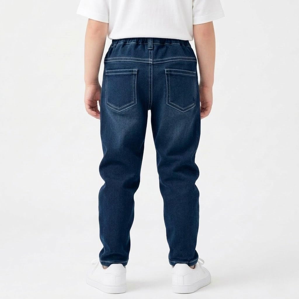 Boys Slim Fit Stretch Jeans Elastic Waist Pull-on Denim Pants with Pockets Kids School