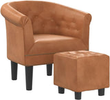 Modern Lounge Chair and Ottoman — Brown Faux Leather