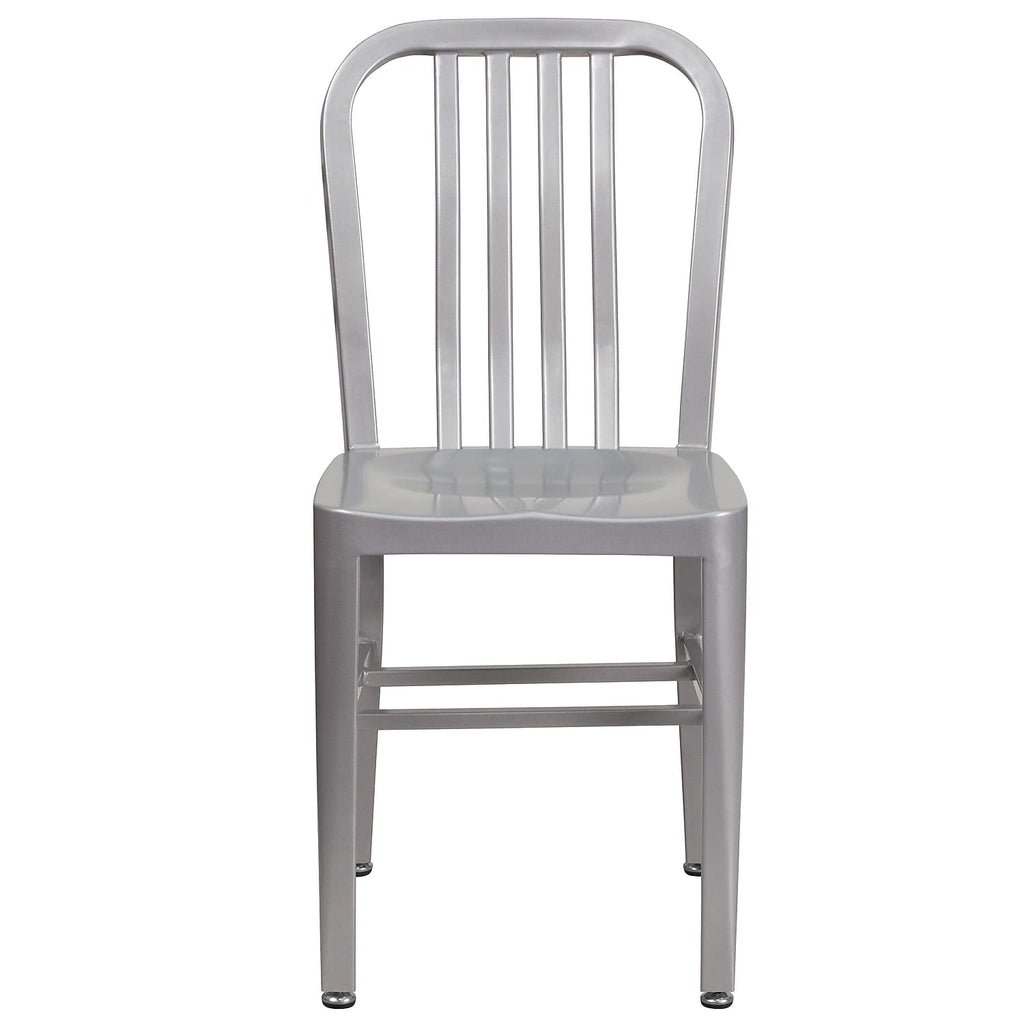 Gael Indoor/Outdoor Modern Metal Dining Chairs, Commercial-Grade Galvanized Steel Restaurant Chairs, Set of 2, Silver