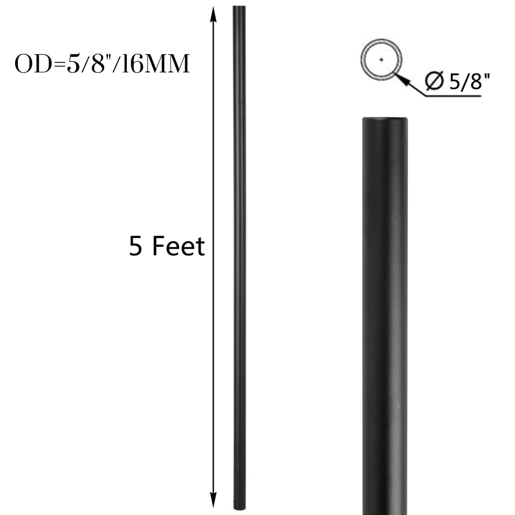 5 Feet x 5/8-inch Round Horizontal Bar Baluster for Stair Remodel - Wrought Stair Iron Baluster for Staircase, 6 Pcs