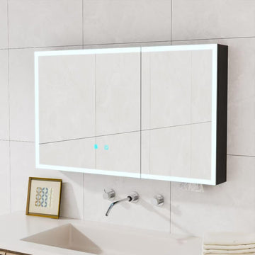 35.43" x 23.62" LED Bathroom Medicine Mirror Cabinet, Wall Mounted Double Door Vanity Storage Cabinet with Anti-Fog