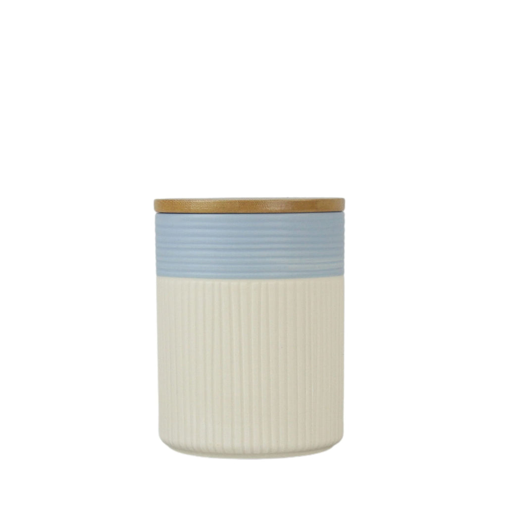 Luca Ombre Embossed Ceramic Kitchen Canister Set, Set of 3, Matte Blue/White, Bamboo Lids