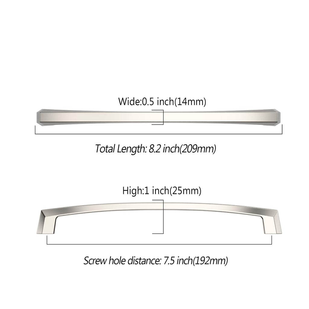 10 Pack Brushed Satin Nickel Cabinet Pulls 7.5 Inch(192MM) Hole Centers Kitchen Cabinet Handles Hardware