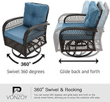 3-Piece Wicker Outdoor Patio Furniture Set - Swivel | Blue for Patio, Garden & Porch