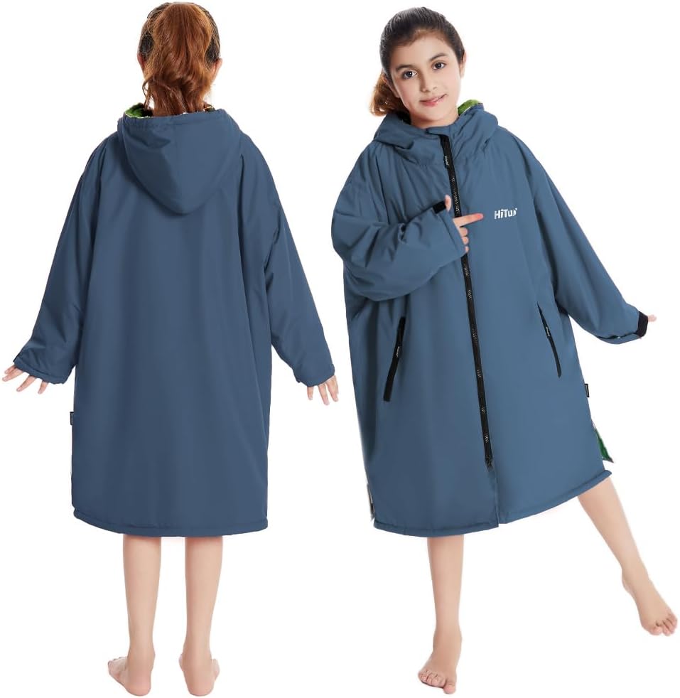 Warm Kids Swim Parka: Waterproof Changing Robe Sherpa Lined