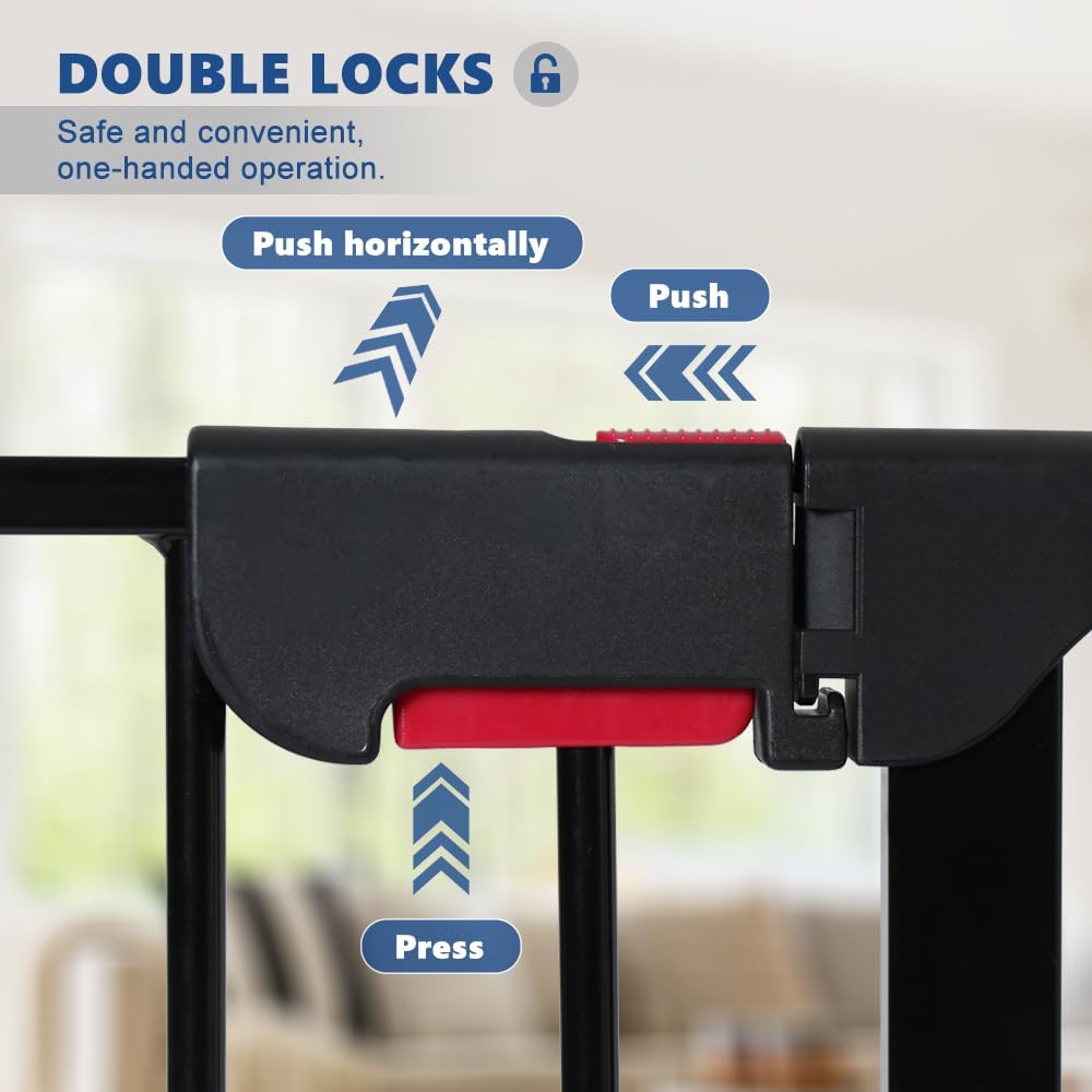 Freestanding Dog Gates with Door Walk Through, Extra Wide Doggy Door 150" W x 29" H Pet Gate Safty 6 Panels Dog Fence