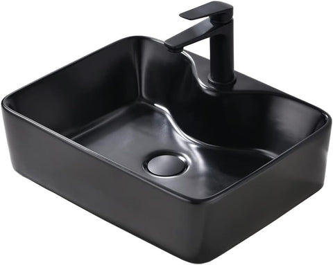 Black Bathroom Sink and Faucet Combo -VOKIM 19"x15" Bathroom Vessel Sink Rectangle Above Counter Matte Black Porcelain