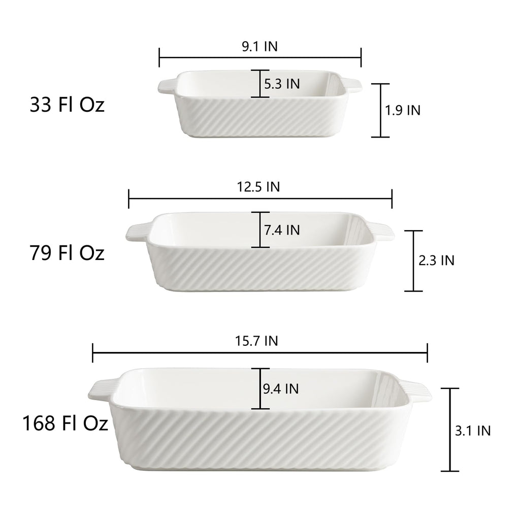 Ceramic Baking Dish Set, Cake Baking Dish for Brownie, Porcelain Striped Casserole Dishes for Oven with Handle for