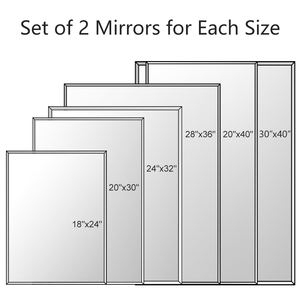 2 PCS Rectangular Wall Mirror, 28" x 36" Large Bathroom Mirror with Beveled Edge, Frameless Mirror Vanity Set