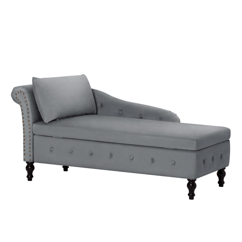 Velvet Chaise Lounge w/Left Armrest & Storage Space, Grey