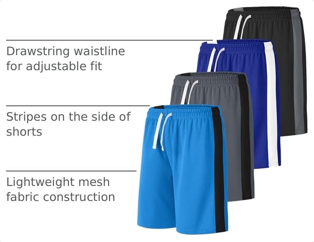 4 Pack Boys Shorts Boys Athletic Basketball Shorts Boys Mesh Quick Dry Shorts Soccer Shorts Gym Clothes for Summer