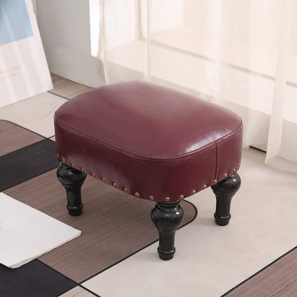 Small Foot Stool Brown Leather Stool Vintage Upholstered Footrest Rubber Wooden Foot Rest Stool Sofa Stool for Foot