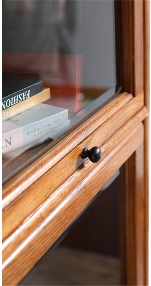 Modern Wood Narrow Barrister Bookcase, Cherry Oak Finish, 67.5" H x 18" W x 17" D, 4 Stacks with Beveled Glass Doors