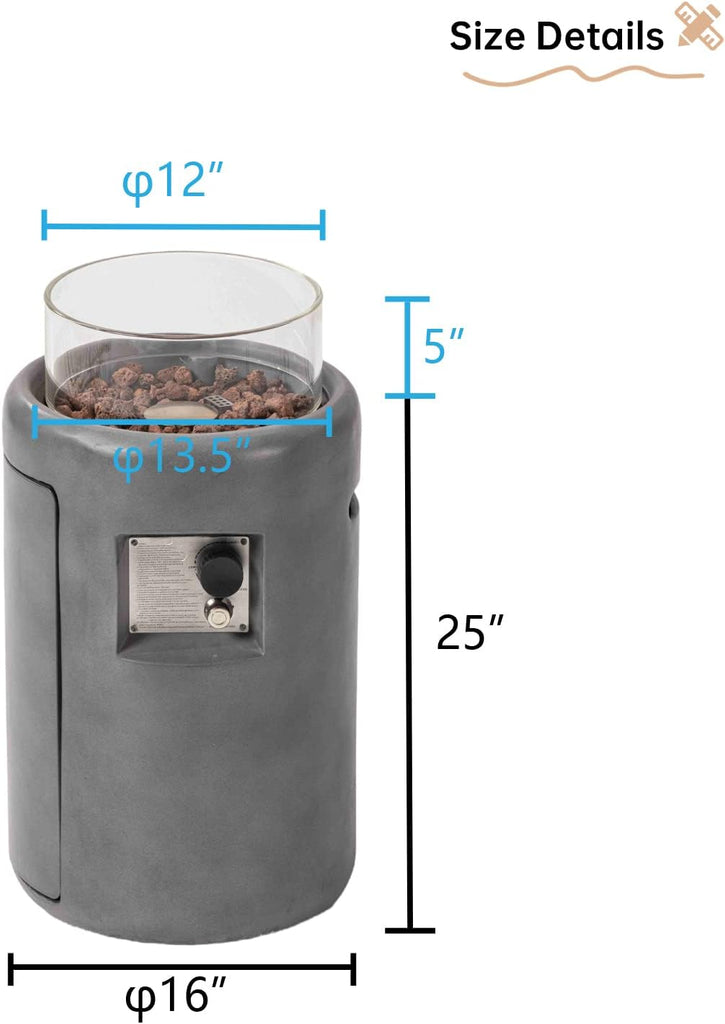 Propane Patio Fire Pit 40,000 BTU 16-inch Round Concrete Gas Fire Pit w Wind Guard,Lava Rocks and Rain Cover,Outside